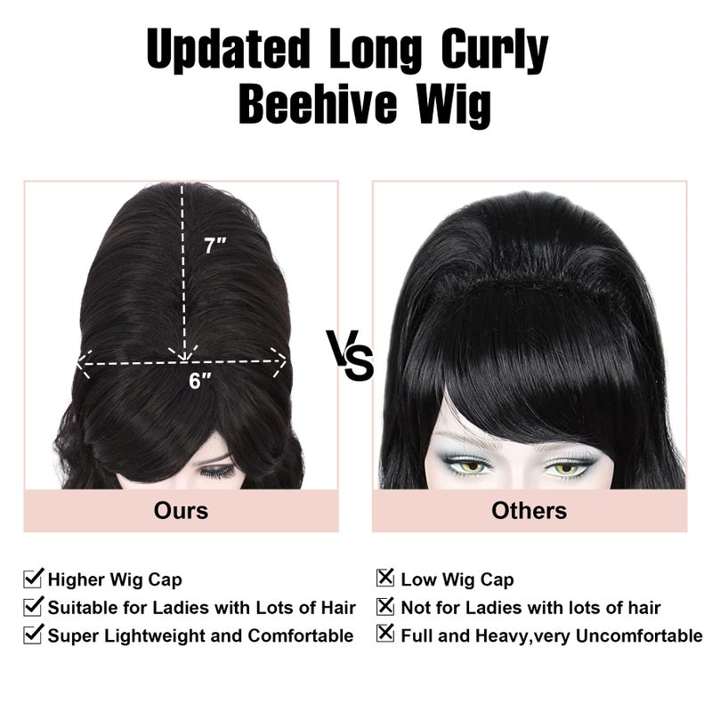 Kalyss Natural Black Beehive Wig Womenâ€™s Curly Wavy Long Heat Resistant Synthetic Hair Cosplay Costume Wigs (Natural Black) - Image 3